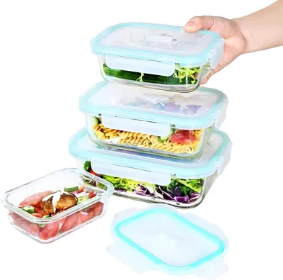 Produktbild von Glasbehälter für Lebensmittel – Aufbewahrungsboxen – Zur Aufbewahrung von Mahlzeiten – Hitzebeständiges Glas – 8-teiliges Set – Transparent