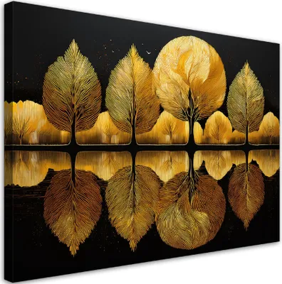 Produktbild von Leinwandbild Goldene Bäume Herbst Abstraktion 100x70 Feeby Gold bild für die wand bereit zum aufhängen