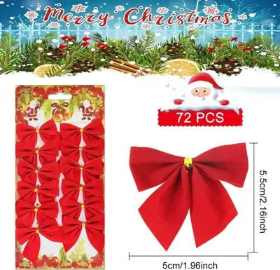 Image de 72 pièces d'ornements de noeuds de Noël, noeuds d'arbre de Noël, décoration, petits noeuds de Noël pour cadeaux de Noël, fête de mariage, décoration de cadeaux (rouge/argent/or) Autres décorations de Noël