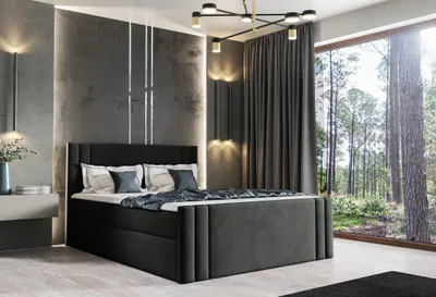 Obrázek produktu pro GRAINGOLD Postel Boxspring 200x200 Carnes - Manželská postel s matracemi, kontinentální postel - Postel Boxspring se dvěma zásuvkami - černá (Magic velvet 2219)