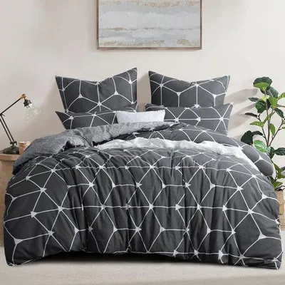 Produktbild von Katoenen Bettwäsche 3-teilig, 220x240 cm, geometrisches Muster, Kissenbezug, Bettwäscheset aus Baumwolle