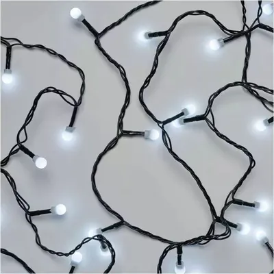 Produktbild von EMOS LED-Lichterkette kaltweiß für Innen und Außen, 20m lang mit 200 LEDs in Kugelform, 6 h Timer, Netzteil und Trafo, D5AC03