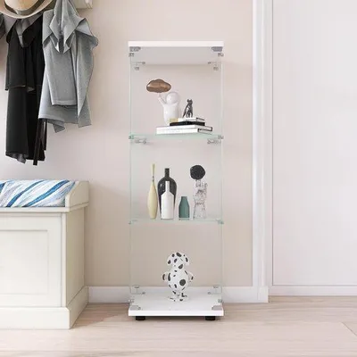 Produktbild von Gläserne Schaukästchen - Schaukästchen mit Schloss - Sammlungspräsentation - Mit LED-Beleuchtung - 125x42x36 cm - Weiß