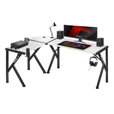 Produktbild von Huzaro Hero 6.3 |  L-Form Eckschreibtisch Schreibtisch Gaming Computertisch Homeoffice | Rechts Links Montage Carbon Tischplatte 154 x 117 | Weiß