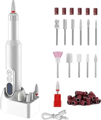 Produktbild von OKWISH Kabelloser elektrischer Nagelbohrer, tragbare professionelle wiederaufladbare Nagelfeile, mit Nagelbohrer, Nagelpolierer, Weiß