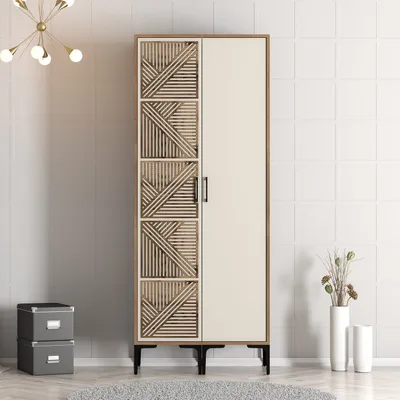 Obrázek produktu pro Skye Decor, Kumsal PS - ořech, krémová, šatní skříň, ořech, 100 % MELAMÍNEM POTAŽENÁ SLIPBOARD, 80 x 201,4 x 47,5 cm