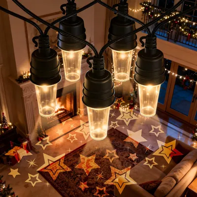 LED-Lichterkette 10 m, IP65, 10 Lampen, warmweiß, Sternprojektion
