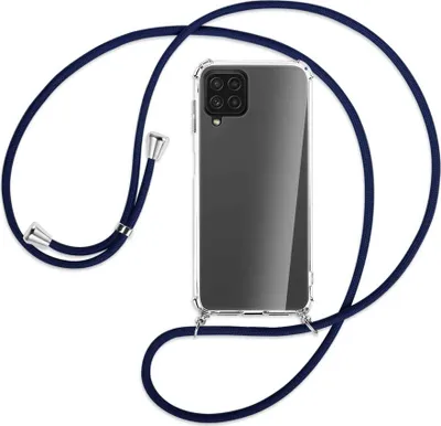 Produktbild von Handykette Backcover-Schutzhülle mit Band (Metall silberfarben) für Samsung Galaxy A22 4G (A225) - dunkelblau