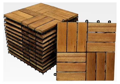 Produktbild von Spar-Set Holzfliese für 3 m², Terrassenfliese aus Akazienholz, Fliese mit 12 Latten für Garten, Terrasse und Balkon, Bodenbelag mit Drainage-Unterkonstruktion