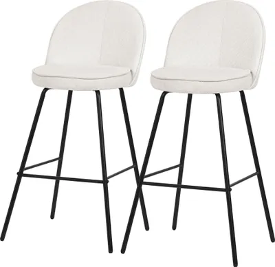 Produktbild von ML-Design Barhocker 2er Set Beige Stoffbezug 75 cm hoch Gepolsterte Barstühle mit Metallgestell Rückenlehne & Fußstütze Küchenstühle Bistrohocker
