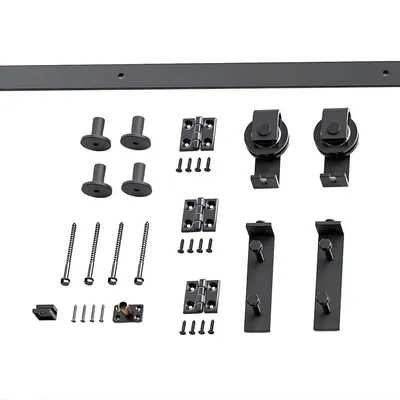 Imagen del producto de Sistema de puerta corredera – Kit de herrajes para puerta abatible/corredera, compatible con puertas de 86 cm – Guía superior negra – silencioso y de fácil deslizamiento