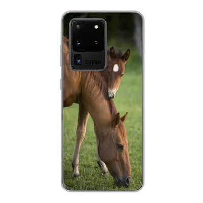 Produktbild von MuchoWow® Handyhülle Schutzhülle Hülle für Samsung Galaxy S20 Ultra Pferde - Gras - Porträt Silikon Softcase Handy Hülle - Karteninhaber