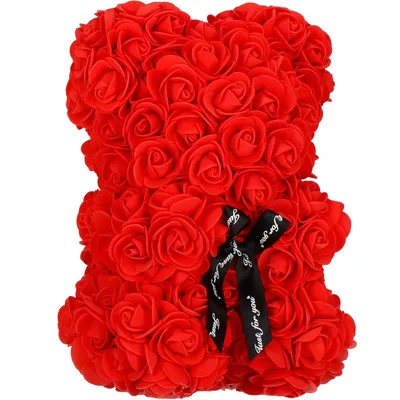 Produktbild von Springos® Teddybär aus Rosen Rosenbär mit Schleife Kunstblumenfigur Höhe 25 cm