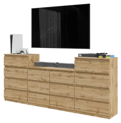 Produktbild von Kommodenset Wotan Eiche mit 14 Schubladen (4+6+4) – Großes Sideboard Set für Schlafzimmer & Wohnzimmer – GABRIEL