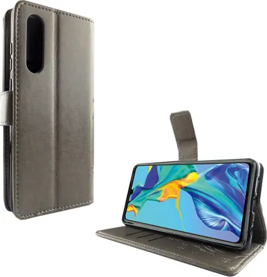 Produktbild von Huawei P30 Handy Hülle Schutz-Tasche Cover Flip-Case Kartenfach Grau