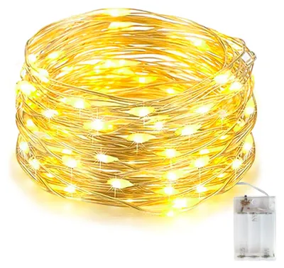Lichterkette 10 m 100 LEDs warmweiß, IP65 wasserdicht, Batterie, für Feste