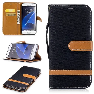 Productafbeelding van Telefoontas voor Samsung Galaxy S7 Edge, jeans-design, beschermende hoes, zwart