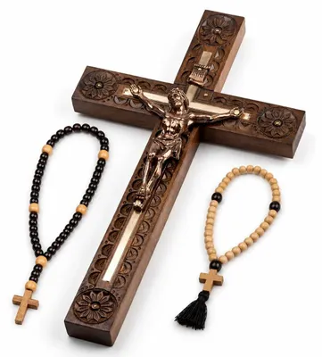 Wandkreuz aus Holz, handgeschnitzt, katholisch, 30,5 cm