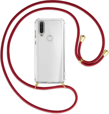 Produktbild von Handykette Backcover-Schutzhülle mit Band (Metall goldfarben) für Motorola One Action - dunkelrot