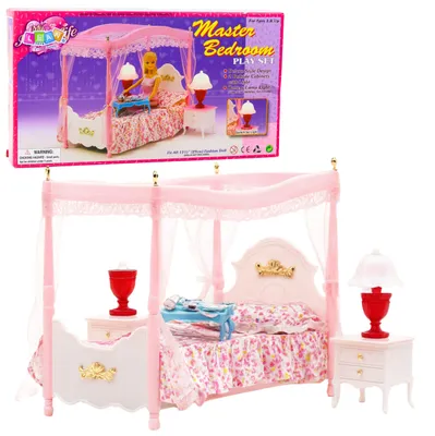 Produktbild von Puppenmöbel-Set: Himmelbett, Nachttische, Lampen
