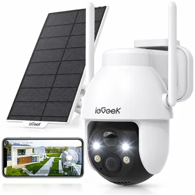 Produktbild von ieGeek 2K 3MP HD Solar überwachungskamera Aussen 360° PTZ WLAN Kamera PIR Bewegungsmelder Farbnachtsicht 2 Wege Audio IP65