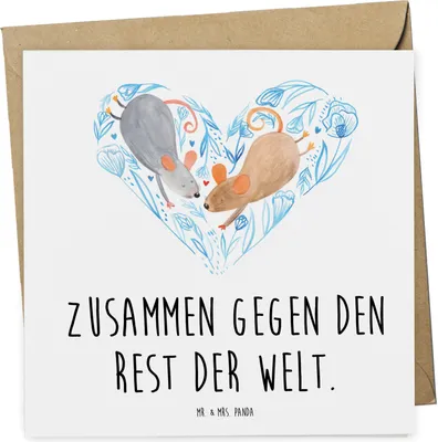Produktbild von Mr. & Mrs. Panda Deluxe Karte Hochzeit Mäuse Herz - Weiß - Geschenk, Klappkarte, Hochzeitskarte, Hochwertige Grußkarte, Verlobungsfeier, Paar, Trauungsgeschenk, Freundin