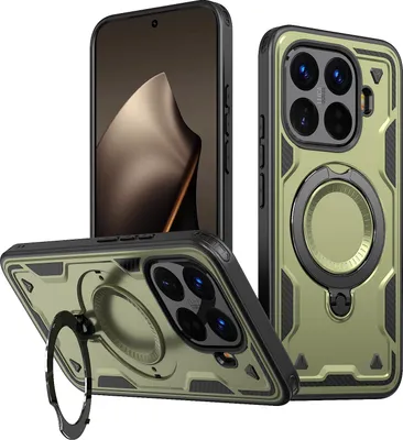 Produktbild von Dual Layer Hülle für Xiaomi 15T Pro mit Ring Ständer Magnetisch Stoßfest Handyhülle Grün