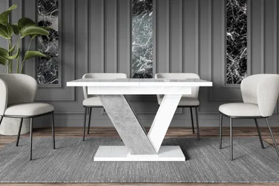 Produktbild von ALTDECOR Esstisch ausziehbar, ideal als Küchentisch, Esszimmertisch - oder Wohnzimmertisch, solide Konstruktion aus Möbelplatte, 120 -160x80x75 cm - White Gloss / Stone - CLASI