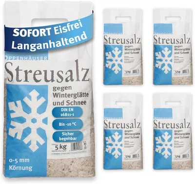 Productafbeelding van Streuzout, 25 kg – 5 x 5 kg, ontdooiingszout conform DIN EN 16811-1:2016, korrelgrootte M, effectief tot -10 °C, geschikt voor paden, opritten, parkeerplaatsen en trappen
