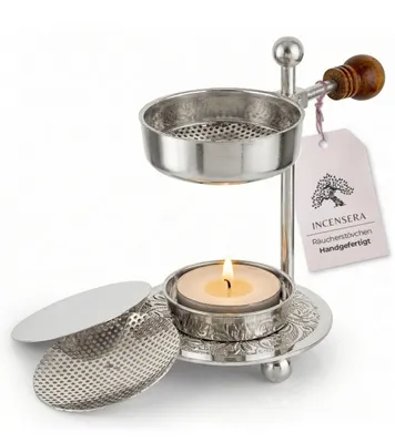 Produktbild von Räucherstövchen mit Sieb - Silber Weihrauchbrenner, Vielseitig & Robust für Aromatherapie | Räuchergefäß, Weihrauchbrenner, Räucherstövchen Sieb, Ince