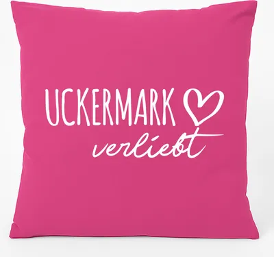 Produktbild von Huuraa Kissen Uckermark verliebt 40x40cm mit Füllung Fuchsia Baumwolle Dekokissen Geschenkidee