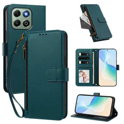 Produktbild von Geldbörse Hülle für Honor X6B/Honor X6A, Kunstleder Handyhülle mit Kartenfächer, Ständer, Handschlaufe Grün