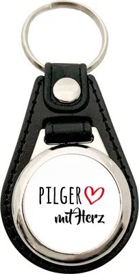 Produktbild von Huuraa Schlüsselanhänger Pilger mit Herz Metall mit Kunstleder Schlüsselring Einkaufswagenchip Geschenkidee