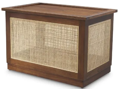 Obrázok produktu pre Casa Padrino luxusná truhlica s vekom hnedá / prírodné farby 72 x 46 x v. 48 cm - Truhlica z masívneho dreva s ratanovým výpletom - Luxusný nábytok