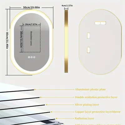 Image de Miroir de salle de bain LED ovale - Miroir - Miroir de maquillage - Miroir mural - Miroir anti-buée - 50x80 cm