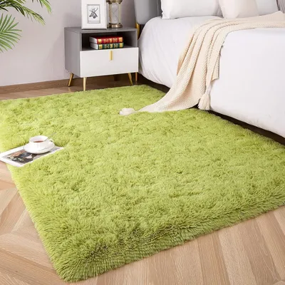 Productafbeelding van Hoogpolig vloerkleed voor de woonkamer, superzacht shaggy vloerkleed, pluizig, groen, 120 x 160 cm