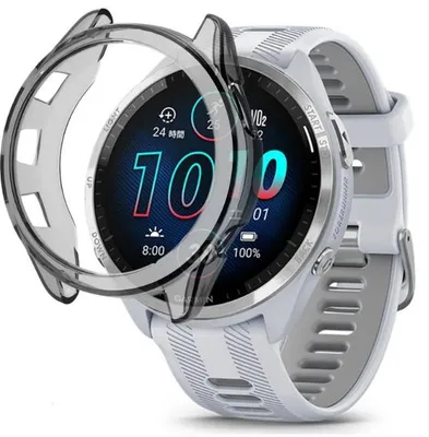 Produktbild von Strap-it TPU-Schutzhülle – weiche Hülle passend für Garmin Forerunner 965 – transparent-schwarz