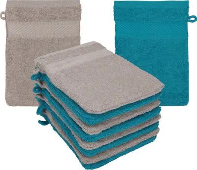 Produktbild von Betz 10 Stück Waschhandschuhe 16x21 cm PALERMO 100% Baumwolle  Farbe: petrol / stone