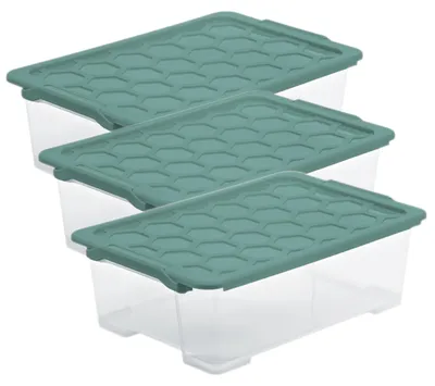 Produktbild von Rotho 3er Set Aufbewahrungsbox 30L Evo Safe - Kunststoffbox je 59,0 x 39,5 x 18,5 cm - Stapelbox mit Deckel - Boxen sicher verschliessbar