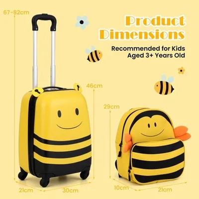 Produktbild von Kinderreisegepäck-Set mit Rollen – Gelb – Hartschalenkoffer – Enthält einen Rucksack und einen Koffer für Reisen und den Schulalltag