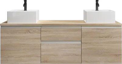 Produktbild von Badezimmer-Wandschrank mit zwei Waschbecken - Natürliches Licht - 150 cm - JIMENA II