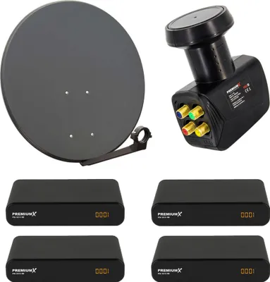 Produktbild von PremiumX SAT Anlage 60cm Antenne Quad LNB 4x Satelliten-Receiver FullHD