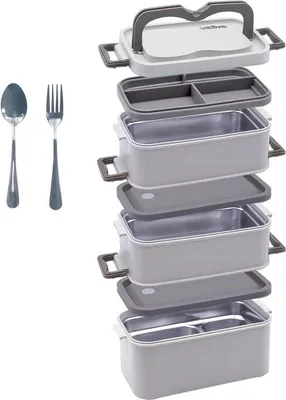 Produktbild von Famanu Bento Box Lunchbox für Kinder und Erwachsene - 700-2200ml - Edelstahl Lunchbox mit Fächern - Auslaufsichere Lunchbox mit Gabel und Löffel -