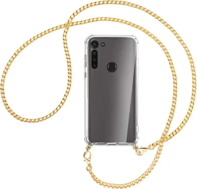 Produktbild von Handykette Backcover-Schutzhülle mit Band (Metall goldfarben) für Motorola Moto G8 Power - goldfarbene Kette