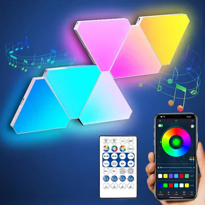 Produktbild von LED Dreieck Lichtpanels WIFI Musik Sync RGB Wandleuchte App-Steuerung mit Fernbedienung für Partybeleuchtung Gaming DIY Deko, 6er Set