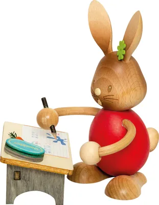 Produktbild von Drechslerei Kuhnert - Dekofigur aus Holz - Hase Stupsi als Schüler - ca. 12cm