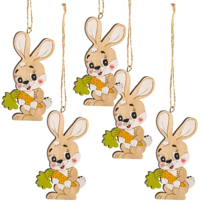 Produktbild von 5 Osterhasen aus Holz 9 cm natur braun - kleines Ostergeschenk