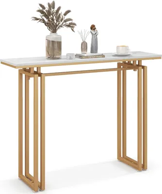 Produktbild von Konsolentisch, 110 x 30cm Flurtisch mit Metallgestell, Eingangstisch für Flur, Wohnzimmer & Schlafzimmer, belastbar bis 30kg (Gold)