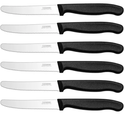 Produktbild von Frühstücksmesser Set 6 Stück Schwarz Wellenschliff Edelstahl Spülmaschinenfest