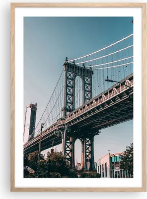 Produktbild von Gerahmtes Poster - Rahmen in heller Eiche - Manhattan Brücke Brücke - 50x70 cm - Wand Bild - Wanddeko - Wandbilder - Kunstposter - Wandposter - Bilderrahmen - Bilder - Kunstdruck - P2NPA50x70-4675